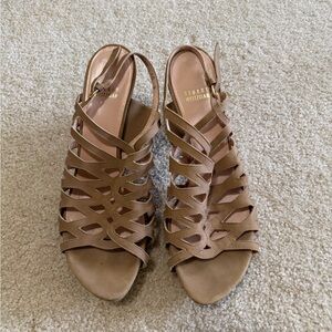 Stuart Weitzman Tan Strappy Cage Leather Slingback Sandals Size 10